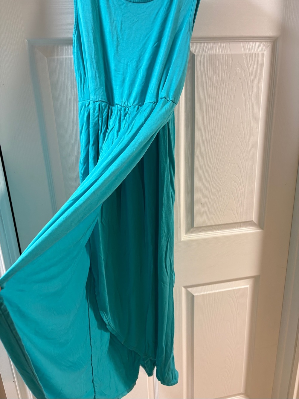 Sleeveless Asymmetrical Teal Maxi Dress - Picture 3 of 6